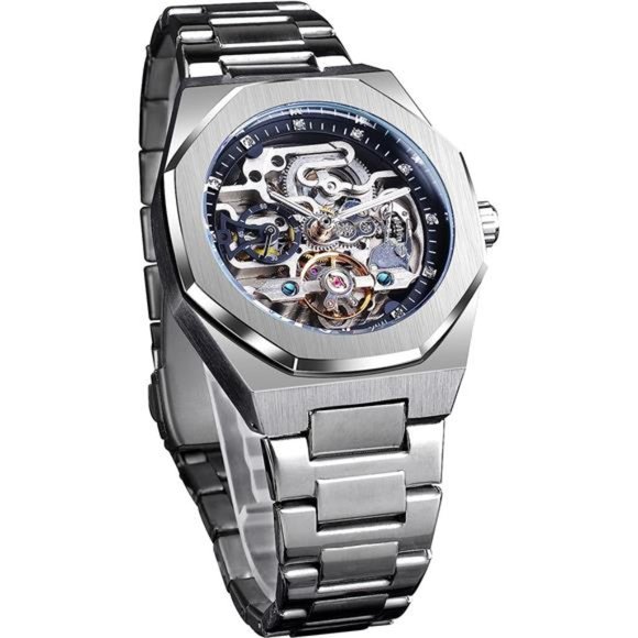 Automatic Watch Mechanical WristWatch for Men Octagonal Waterproof SkeletonWatch - Picture 1 of 6